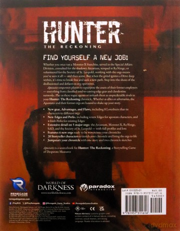 Hunter: The Reckoning 5th Edition RPG book Apostates Sourcebook *English Version*