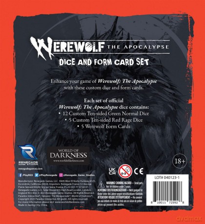 Werewolf: The Apocalypse 5th Edition RPG Dice and Form Card set
