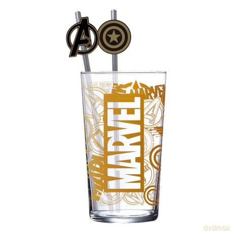 Marvel Glass Szklanka ze słomkami Logo & Avengers 485 ml