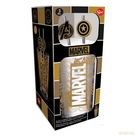 Marvel Glass Szklanka ze słomkami Logo & Avengers 485 ml