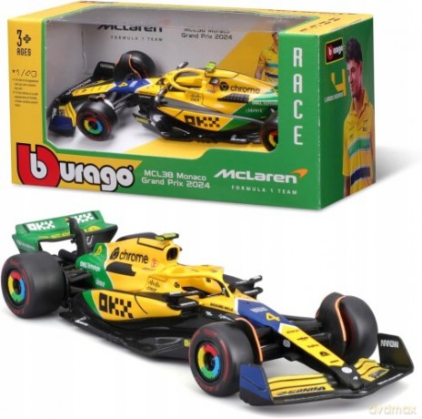 Bburago Model 1:43 BOLID F1 McLaren MCL38 Norris Monaco GP 2024 Senna 18-38214