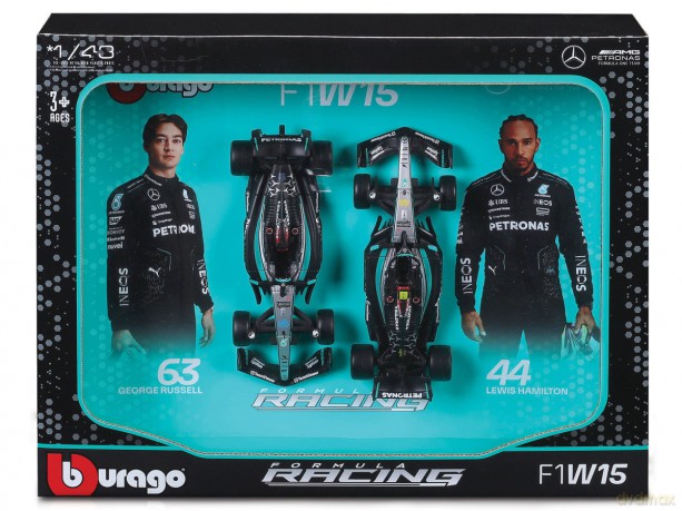 Bburago Model 1:43 Mercedes-AMG W15 Hamilton Russell zestaw bolidów 18-38115