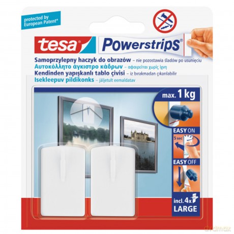Haczyki samoprzylepne Powerstrips Tesa kwadratowe duże białe blister 2szt.