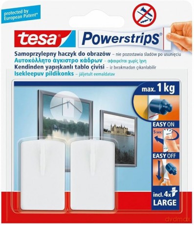 Haczyki samoprzylepne Powerstrips Tesa kwadratowe duże białe blister 2szt.