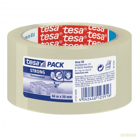 Taśma pakowa Tesapack Strong cicha transparentna 66mx50mm