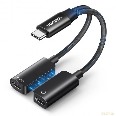 Adapter audio Ugreen 2w1 USB-C do 2xUSB-C (audio + ładowanie) - czarny