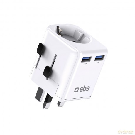 Adapter podróżny SBS uniwersalny - EU 2xUSB-A - biały