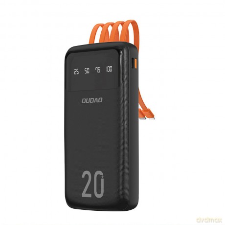 Dudao pojemny powerbank z 3 wbudowanymi kablami 20000mAh USB Typ C + micro USB + Lightning czarny (Dudao K6Pro+)