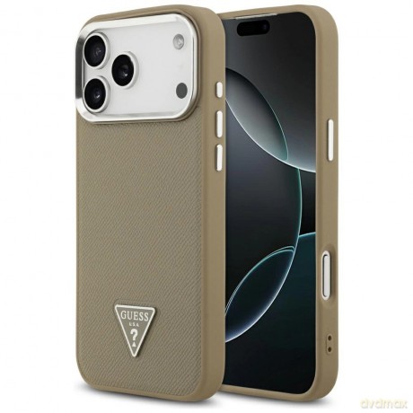 Etui Guess Grained Triangle Logo MagSafe na iPhone 17 Pro Max - brązowe
