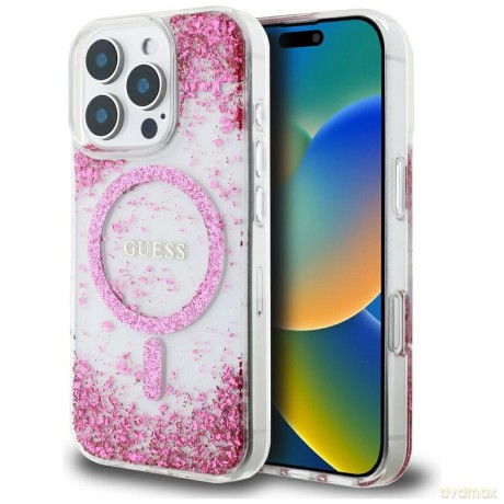 Etui Guess HC Resin Bottom Glitter MagSafe na iPhone 16 Pro Max - różowe