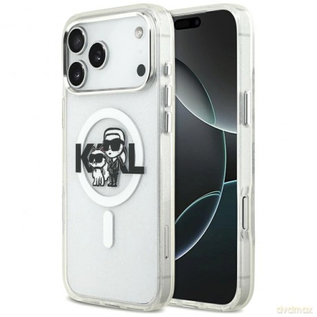 Etui Karl Lagerfeld IML Glitter Karl & Choupette Sketch Logo MagSafe do iPhone 17 Pro Max - przezroczyste