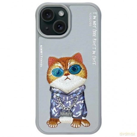 Etui Nimmy Glasses Cool Cat na iPhone 15 - szare