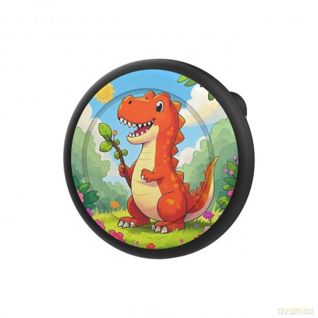 Etui przypinka na AirTag - czarna z nadrukiem dinozaura