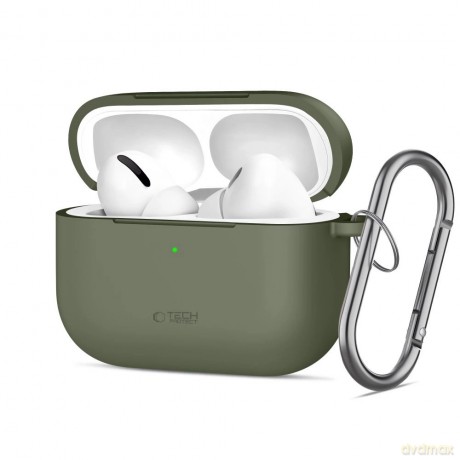 Etui Tech-Protect Silicone Hook na AirPods Pro - oliwkowe