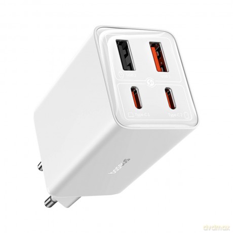 Ładowarka Baseus GaN6 Pro 65W 2 x USB-C 2 x USB-A z czarnym kablem USB-C 100W 1m - biała