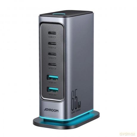 Ładowarka Joyroom JR-TCM02 GaN 65W stacja ładująca 4xUSB-C 2xUSB-A wtyczka UK - szara