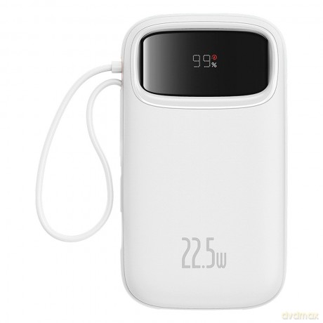 Powerbank Baseus Qpow2 20000mAh 22,5W z podwójnym kablem z wyświetlaczem cyfrowym + kabel Baseus Simple USB-C 3A 0,3m (biały) - biały