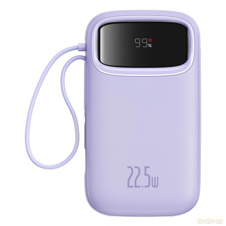 Powerbank Baseus Qpow2 20000mAh 22,5W z podwójnym kablem z wyświetlaczem cyfrowym + kabel Baseus Simple USB-C 3A 0,3m (biały) - fioletowy