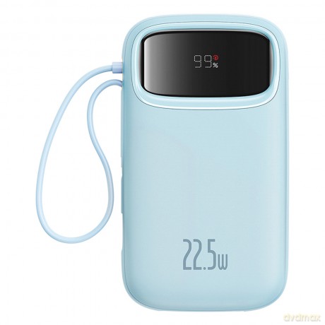 Powerbank Baseus Qpow2 20000mAh 22,5W z podwójnym kablem z wyświetlaczem cyfrowym + kabel Baseus Simple USB-C 3A 0,3m (biały) - niebieski