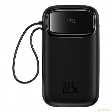 Powerbank Baseus Qpow2 20000mAh 22,5W z podwójnym kablem z wyświetlaczem cyfrowym + kabel Baseus Simple USB-C 3A 0,3m (czarny) - czarny