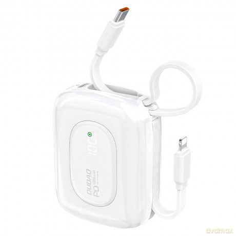 Powerbank Dudao K32 22,5W 10000 mAh z wbudowanym kablem USB-C/Lightning - biały