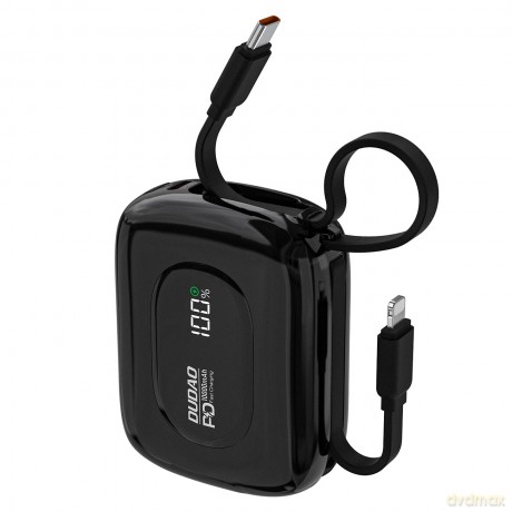 Powerbank Dudao K32 22,5W 10000 mAh z wbudowanym kablem USB-C/Lightning - czarny