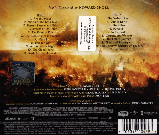 Hobbit: Battle Of The Five Armies Soundtrack (Hobbit: Bitwa Pięciu Armii) (Howard Shore) [2CD]