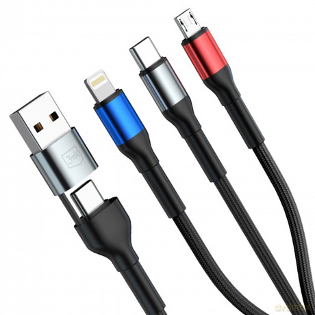 3mk Hyper Cable N-SERIES 6 in 1 C/A to C/Lightning/Micro 1.2m QC 3.0 9V/2A 18W Black