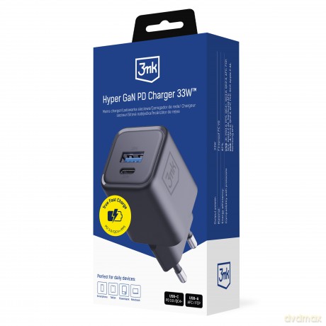 3mk Hyper Charger PD 33W GaN QC4+ PPS AFC FCP SCP 1A1C Black