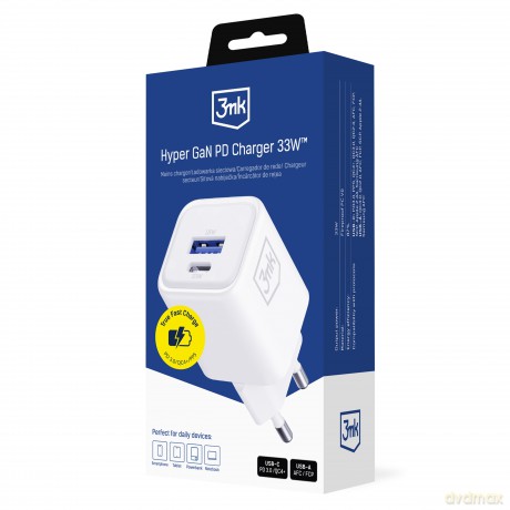 3mk Hyper Charger PD 33W GaN QC4+ PPS AFC FCP SCP 1A1C White