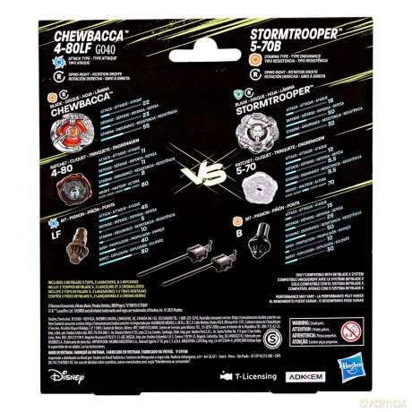 Beyblade X and Star Wars Collab Chewbacca 4-80LF vs. Stormtrooper 5-70B