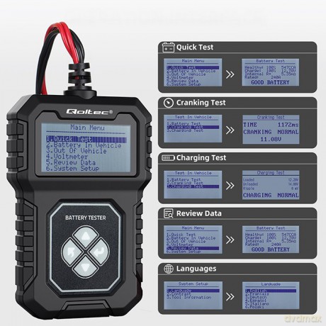 Cyfrowy Tester akumulatora z LCD | 12V | AGM | GEL | STD | 30- 220Ah