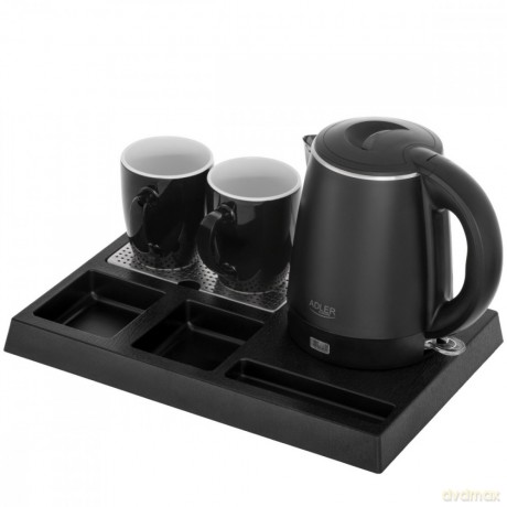 Czajnik hotelowy AD 1387 z tacką z 2 kubkami 1l, inox