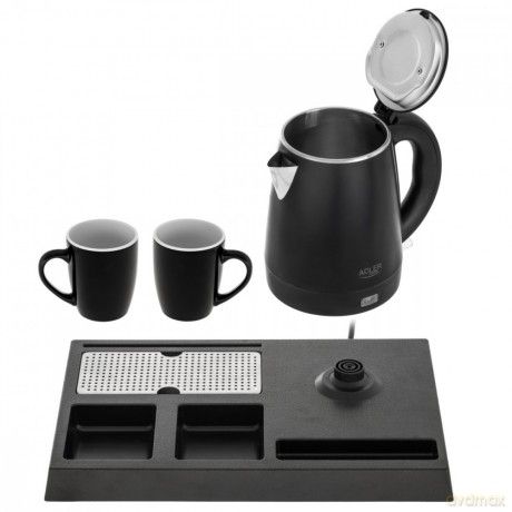 Czajnik hotelowy AD 1387 z tacką z 2 kubkami 1l, inox
