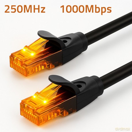 Kabel patchcord UTP | kat.6 | 2 x RJ-45 | High speed 1Gb/s | Pozłacane styki | 10m | Czarny