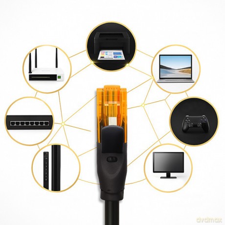 Kabel patchcord UTP | kat.6 | 2 x RJ-45 | High speed 1Gb/s | Pozłacane styki | 20m | Czarny