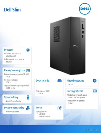 Komputer Dell Slim ECS1250 Win11Pro i7-14700/16GB/512GB SSD/Intel UHD 770/WLAN + BT/Kb/Mouse/3YPS