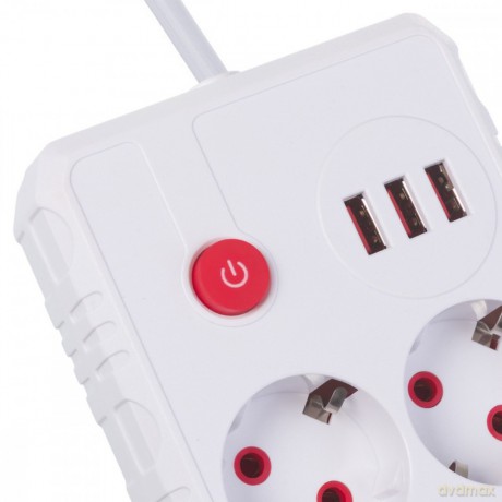 Listwa zasilająca 2 gniazda MCE387 W 3xUSB, 110-240V AC 50/60Hz, 2.1A max 2500W, 1.5m, biała