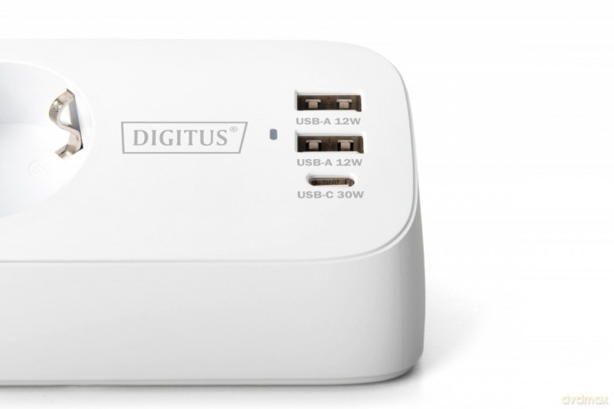 Listwa zasilająca biurkowa, 3 gniazda Schuko, 2x USB-A (2x 12W), 1x USB-C (30W) z zaciskiem na blat, kabel 1,5m, biała