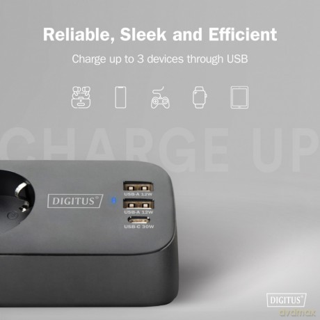 Listwa zasilająca biurkowa, 3 gniazda Schuko, 2x USB-A (2x 12W), 1x USB-C (30W) z zaciskiem na blat, kabel 1,5m, czarna