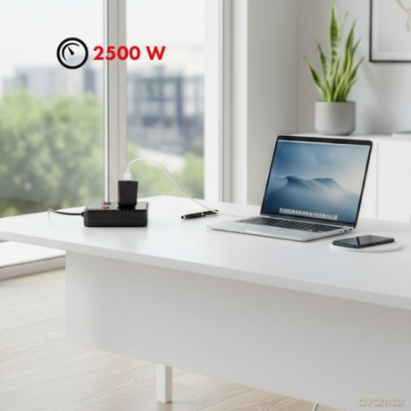 Listwa zasilająca MCE387 B 2 gniazda 3xUSB, 110-240V AC 50/60Hz 2,1A max 2500W, 1,5m czarna