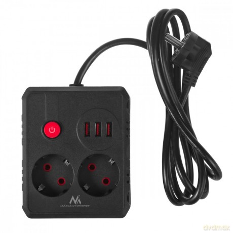 Listwa zasilająca MCE387 B 2 gniazda 3xUSB, 110-240V AC 50/60Hz 2,1A max 2500W, 1,5m czarna