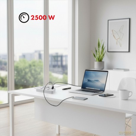 Listwa zasilająca MCE389 W 6 gniazd 4xUSB-A 1xUSB-C 110-240V, AC 50/60Hz, 2.1A max 2500W biała