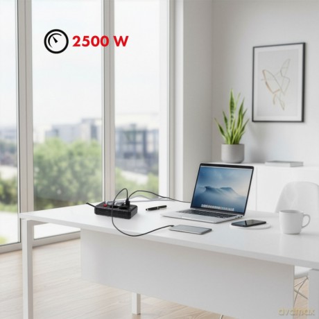 Listwa zasilająca MCE392 B, 4 gniazda 3xUSB, 110-240V AC 50/60Hz, 2.1A max 2500W, 1,5m czarna