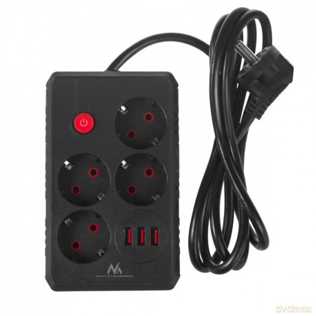 Listwa zasilająca MCE392 B, 4 gniazda 3xUSB, 110-240V AC 50/60Hz, 2.1A max 2500W, 1,5m czarna