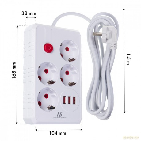 Listwa zasilająca MCE392 W 4 gniazda 3xUSB, 110-240V AC 50/60Hz, 2.1A max 2500W 1,5m biała