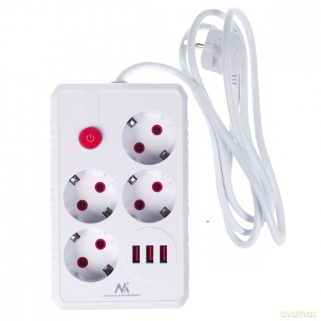 Listwa zasilająca MCE392 W 4 gniazda 3xUSB, 110-240V AC 50/60Hz, 2.1A max 2500W 1,5m biała