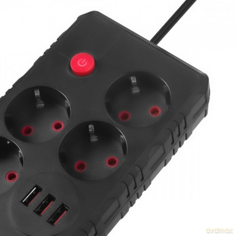 Listwa zasilająca MCE393 B 4 gniazda 3xUSB 110-240V AV 50/60Hz 1A max 2500W 3m czarna