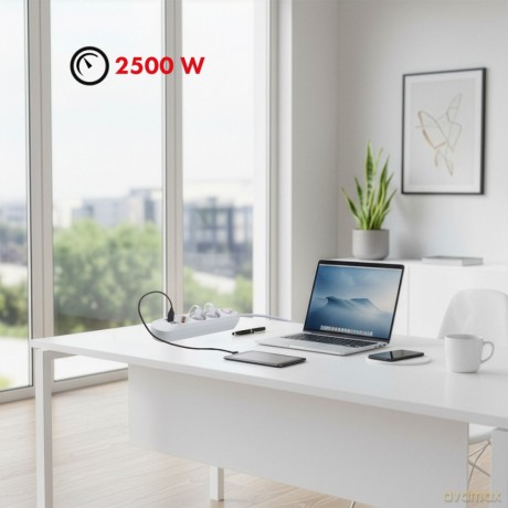 Listwa zasilająca MCE394 W 3 gniazda 3xUSB, 110-240V AC 50/60, 2.1A max 2500W, biała