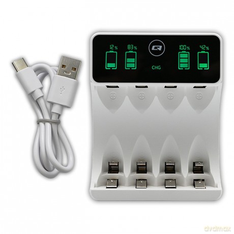 Ładowarka do akumulatorków Ni-MH typu R03 AAA R6 AA | LCD | kabelUSB-C | Biała